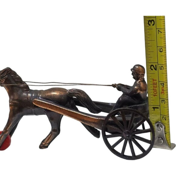 VTG Harness Racing Horse Jockey Sulky Cart Driver Copper Chariot Race Figurine - Picture 12 of 12
